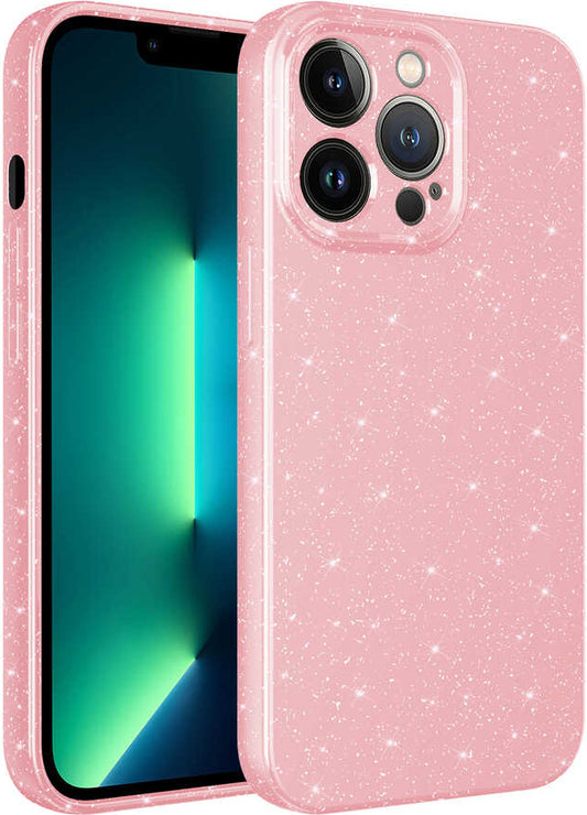 Apple iPhone 12 Pro Kılıf Kamera Korumalı Simli Lüks Mnc Koton Kapak-Pembe