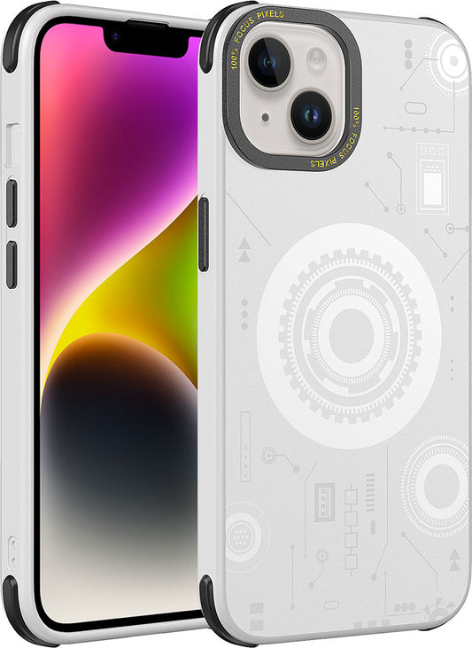 Apple iPhone 14 Plus Kılıf Mnc Wireless Şarj Özellikli Desenli Hot Kapak-Beyaz