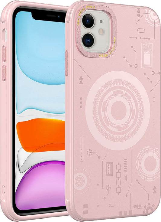 Apple iPhone 11 Kılıf Mnc Wireless Şarj Özellikli Desenli Hot Kapak-Rose Gold