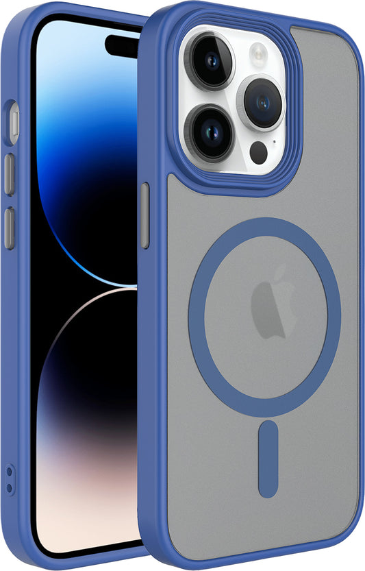Apple iPhone 13 Pro Kılıf Mat Arka Yüzey Wireless Şarj Özellikli Mnc Flet Magsafe Kapak-Mavi