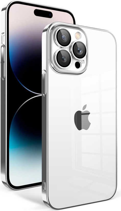 Apple iPhone 14 Pro Kılıf Kamera Korumalı Renkli Çerçeveli Mnc Garaj Kapak-Gümüş