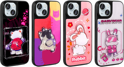 Apple iPhone 15 Kılıf Parlayan Kabartmalı Ikonik Figürlü Mnc Amas Silikon Kapak-Pembe