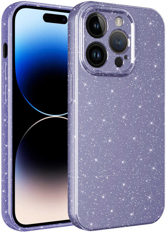 Apple iPhone 14 Pro Max Kılıf Kamera Korumalı Simli Lüks Mnc Koton Kapak-Mor