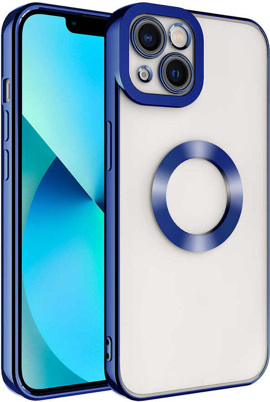 Apple iPhone 14 Plus Kılıf Kamera Korumalı Logo Gösteren Mnc Omega Kapak-Mavi