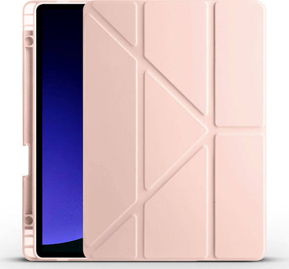 Galaxy Tab S9 Kılıf  Uyumlu Mnc Tri Folding Kalem Bölmeli Standlı Kılıf-Rose Gold