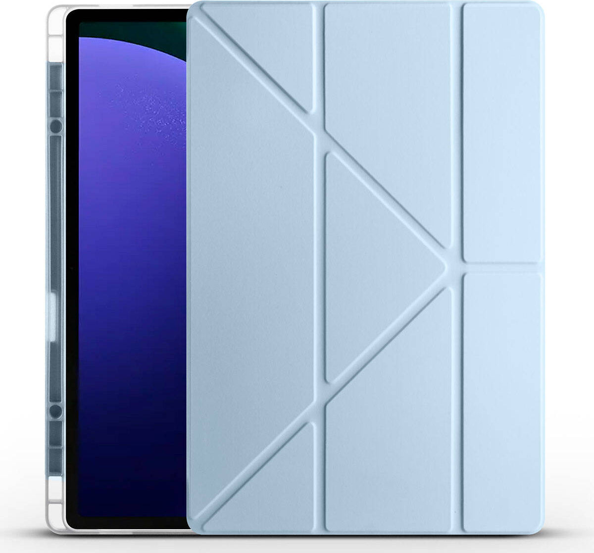 Galaxy Tab S9 Ultra Kılıf  Uyumlu Mnc Tri Folding Kalem Bölmeli Standlı Kılıf-Mavi