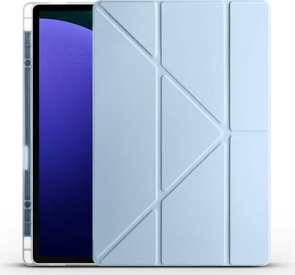 Galaxy Tab S9 Ultra Kılıf  Uyumlu Mnc Tri Folding Kalem Bölmeli Standlı Kılıf-Mavi