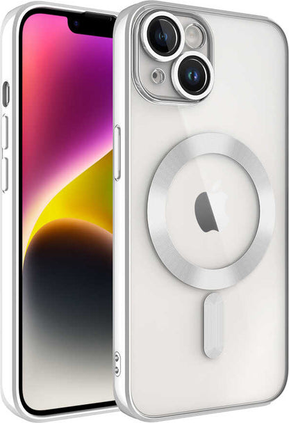 Apple iPhone 14 Plus Kılıf Kamera Korumalı Magsafe Wireless Şarj Özellikli Mnc Demre Kapak-Gümüş