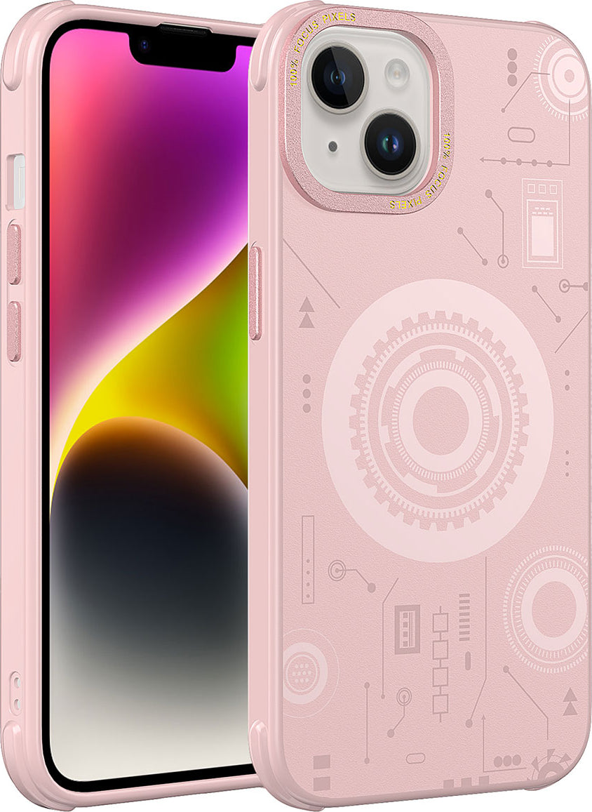 Apple iPhone 14 Plus Kılıf Mnc Wireless Şarj Özellikli Desenli Hot Kapak-Rose Gold