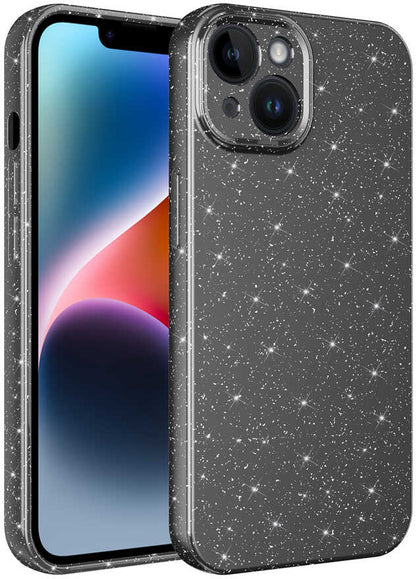 Apple iPhone 14 Plus Kılıf Kamera Korumalı Simli Lüks Mnc Koton Kapak-Gri
