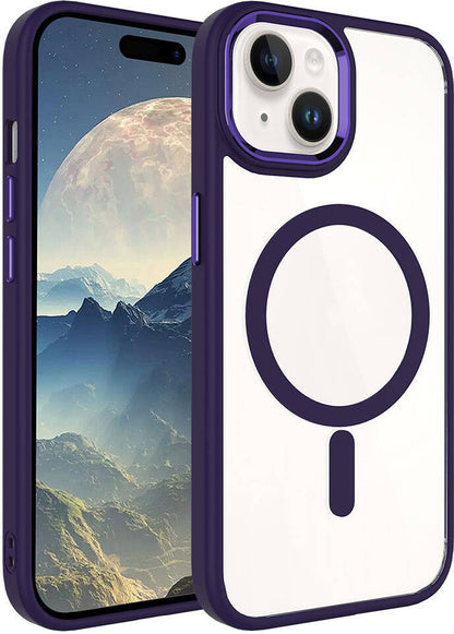 Apple iPhone 15 Plus Kılıf Wireless Şarj Özellikli Mnc Krom Magsafe Silikon Kapak-Derin Mor