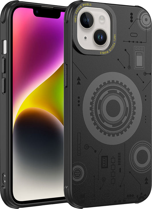 Apple iPhone 14 Plus Kılıf Mnc Wireless Şarj Özellikli Desenli Hot Kapak-Siyah