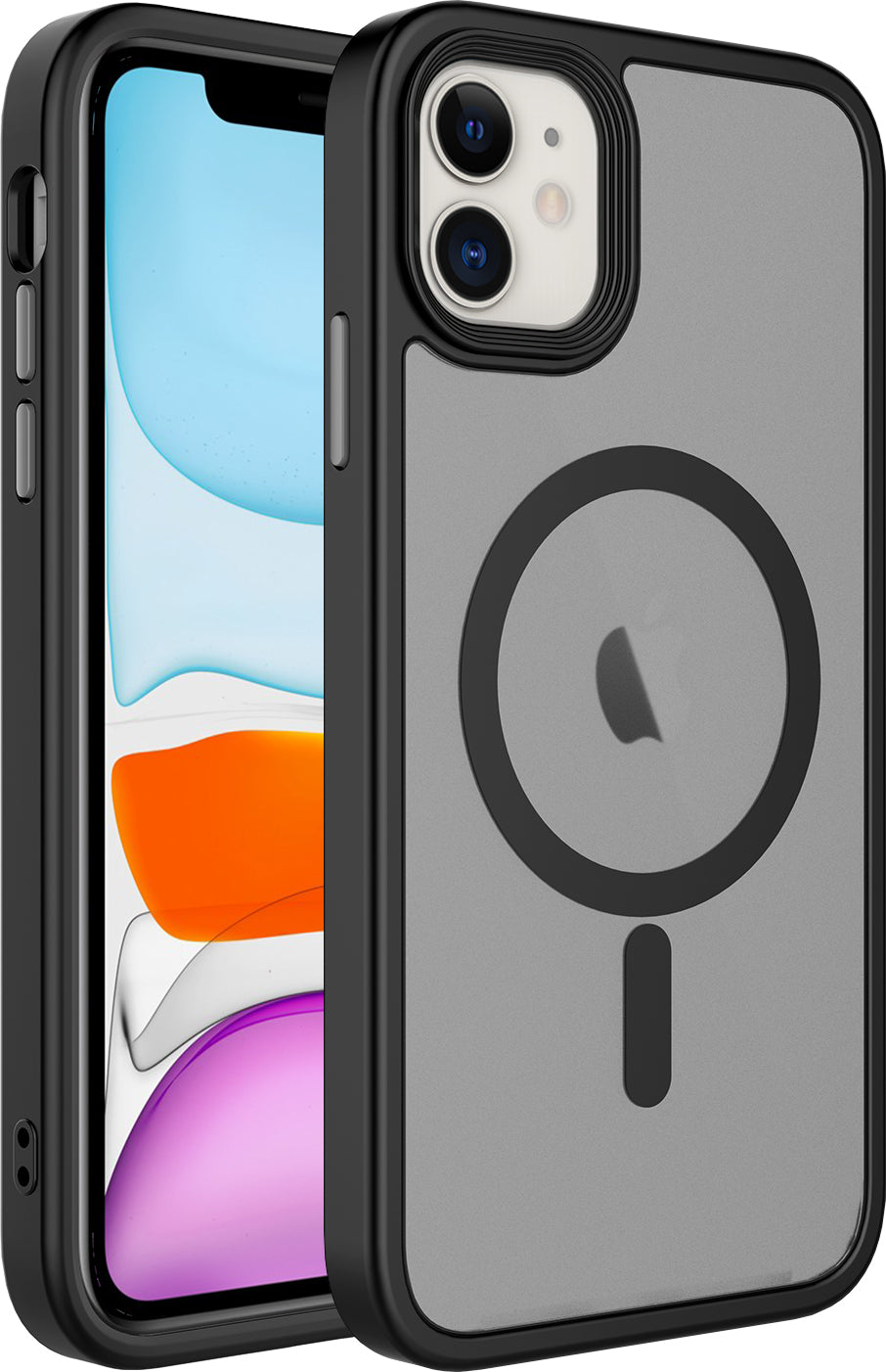 Apple iPhone 11 Kılıf Mat Arka Yüzey Wireless Şarj Özellikli Mnc Flet Magsafe Kapak-Siyah