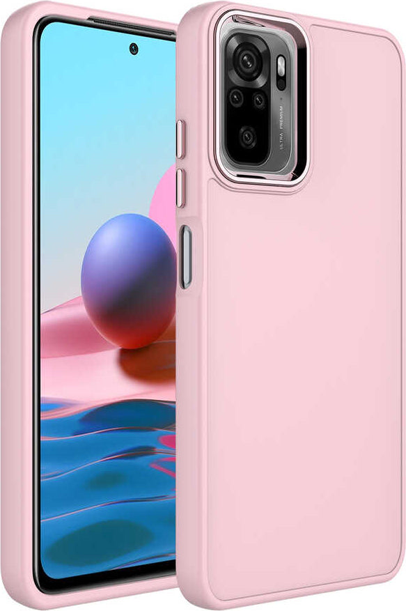 Xiaomi Redmi Note 10 Kılıf Metal Çerçeve ve Buton Tasarımlı Silikon Mnc Luna Kapak-Pembe
