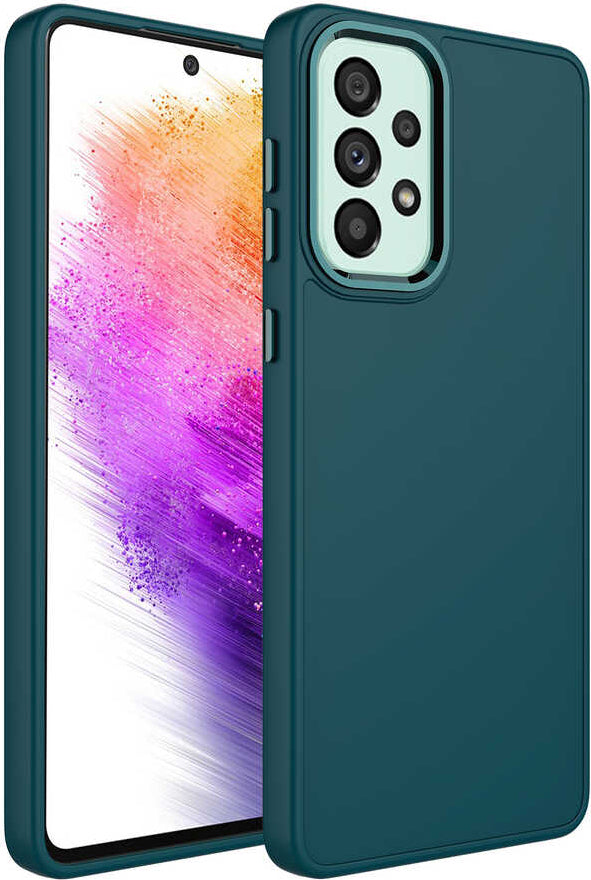 Galaxy A33 5g Kılıf Metal Çerçeve ve Buton Tasarımlı Silikon Mnc Luna Kapak-Koyu Yeşil