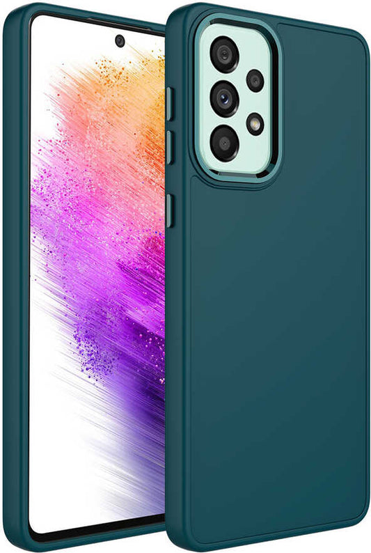 Galaxy A33 5g Kılıf Metal Çerçeve ve Buton Tasarımlı Silikon Mnc Luna Kapak-Koyu Yeşil
