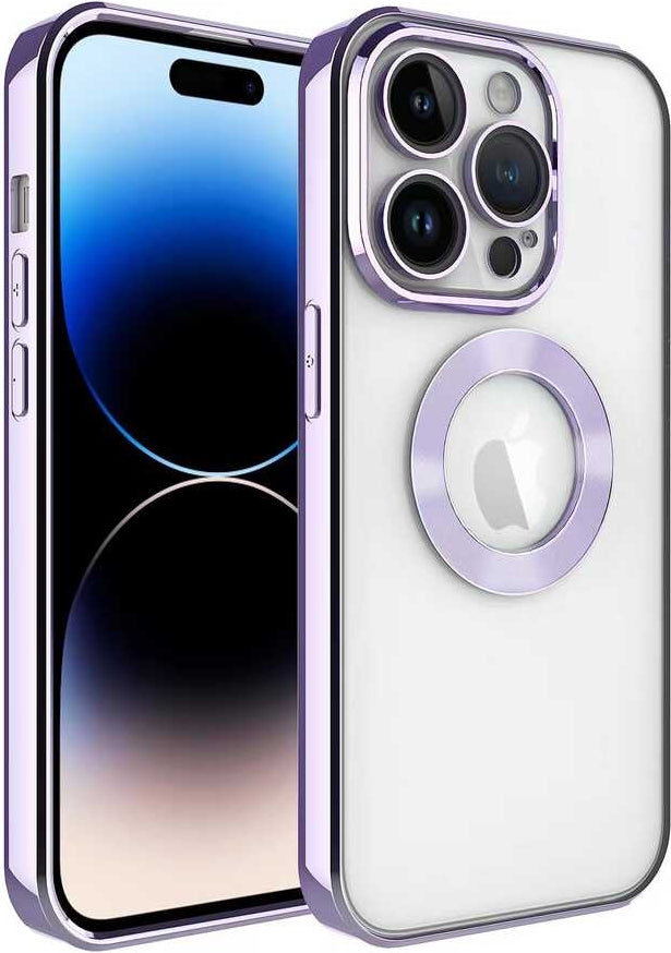 Apple iPhone 14 Pro Kılıf Kamera Korumalı Logo Gösteren Mnc Omega Kapak-Lila