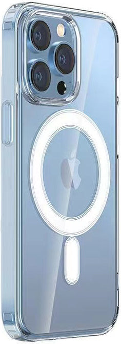 Apple iPhone 14 Pro Kılıf Magsafe Şarj Özellikli Şeffaf Sert Pc Mnc Embos Kapak-Renksiz