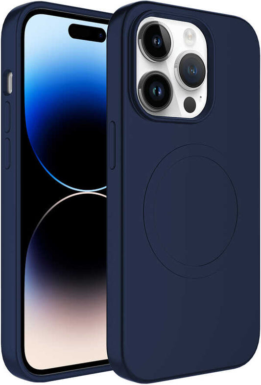Apple iPhone 13 Pro Kılıf Magsafe Wireless Şarj Özellikli Pastel Renk Silikon Mnc Plas Kapak-Lacivert