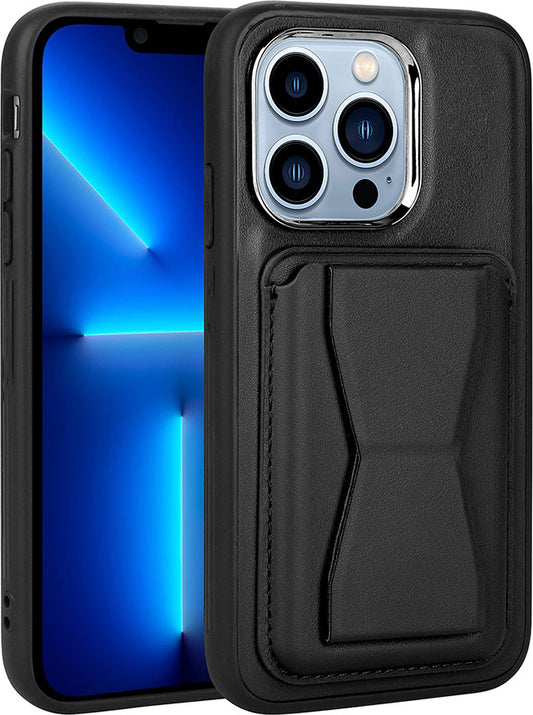 Apple iPhone 13 Pro Kılıf Kartlıklı Standlı pu Deri Mnc Memo Kapak-Siyah