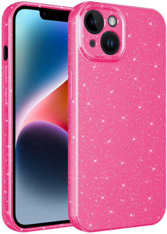 Apple iPhone 13 Kılıf Kamera Korumalı Simli Lüks Mnc Koton Kapak-Pembe Koyu