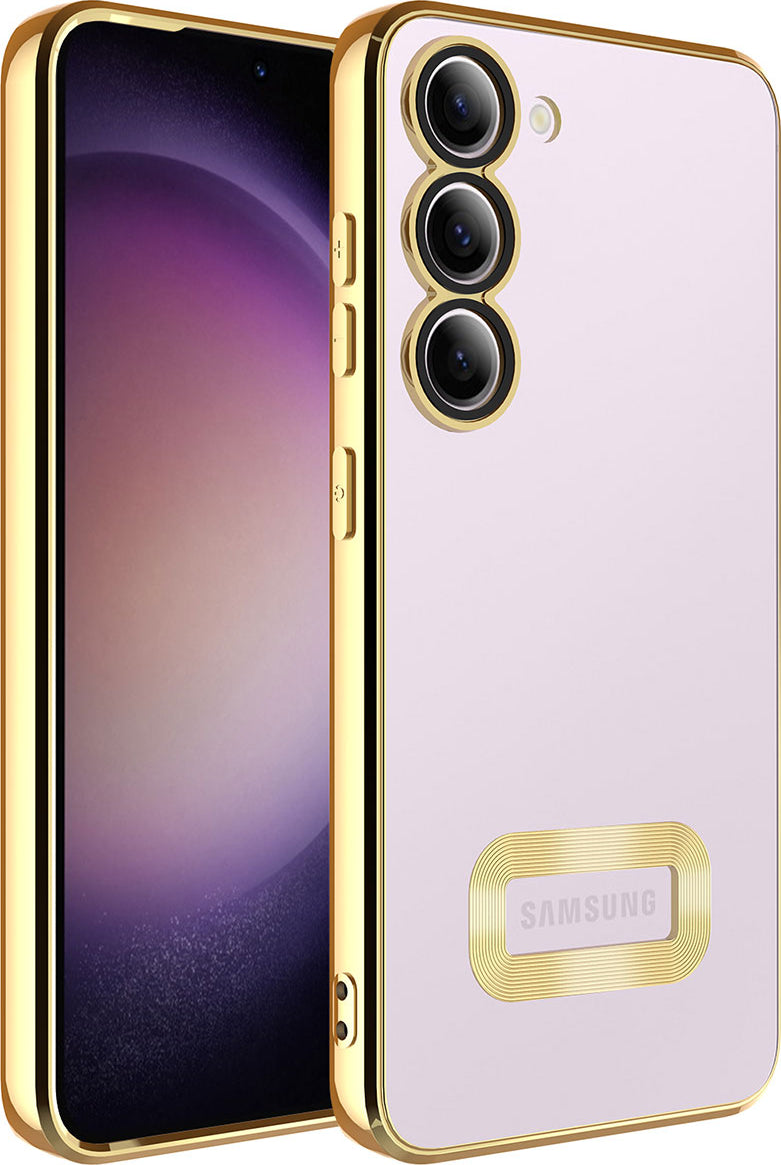 Galaxy S23 Kılıf Kamera Korumalı Logo Gösteren Mnc Omega Kapak-Gold