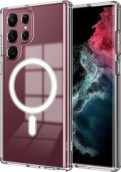 Galaxy S23 Ultra Kılıf Mnc Magsafe Şarj Özellikli Şeffaf Sert Pc Mnc Embos Kapak-Renksiz