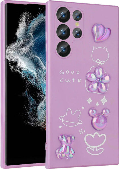 Galaxy S22 Ultra Kılıf Kabartma Figürlü Parlak Mnc Toys Silikon Kapak-Mor
