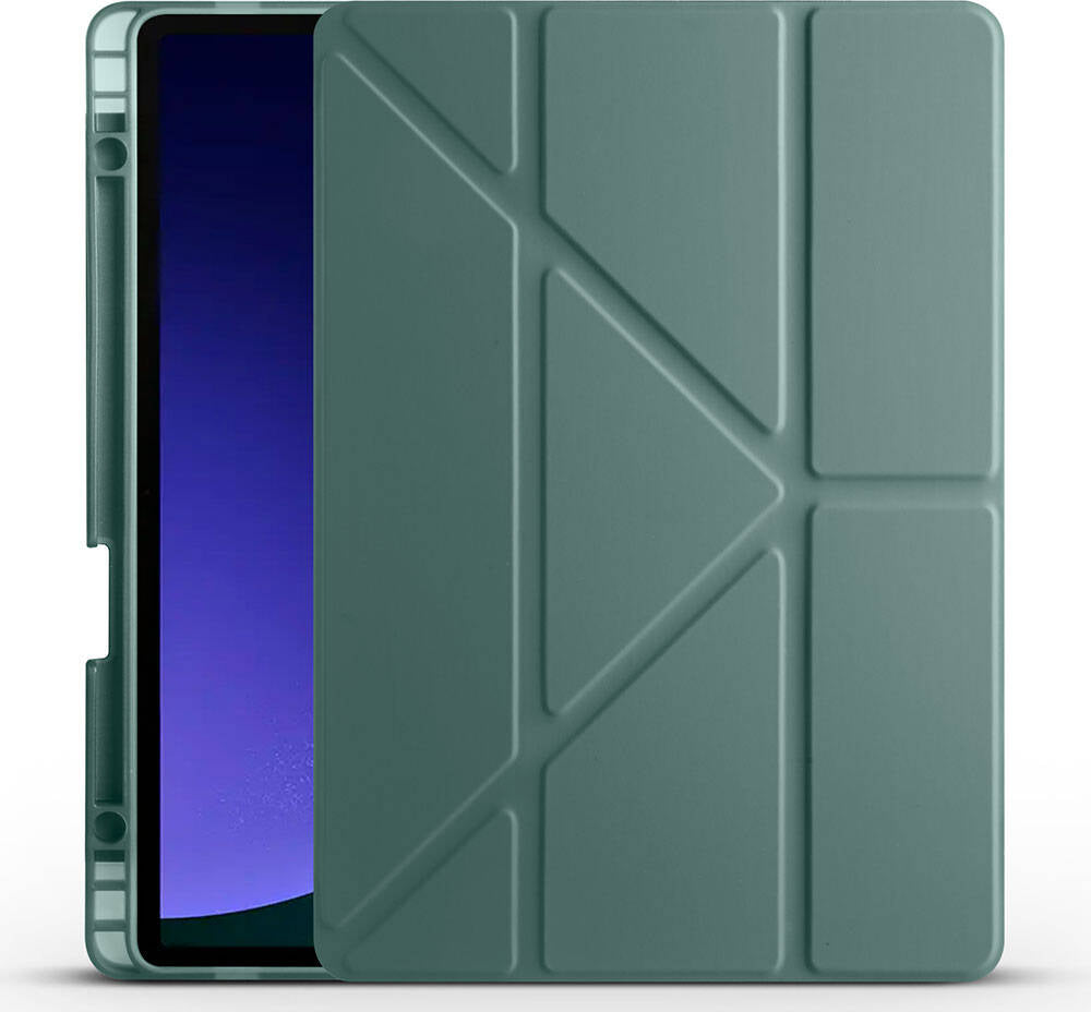 Galaxy Tab S9 Fe Kılıf  Uyumlu Mnc Tri Folding Kalem Bölmeli Standlı Kılıf-Koyu Yeşil