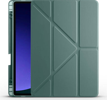 Galaxy Tab S9 Fe Kılıf  Uyumlu Mnc Tri Folding Kalem Bölmeli Standlı Kılıf-Koyu Yeşil