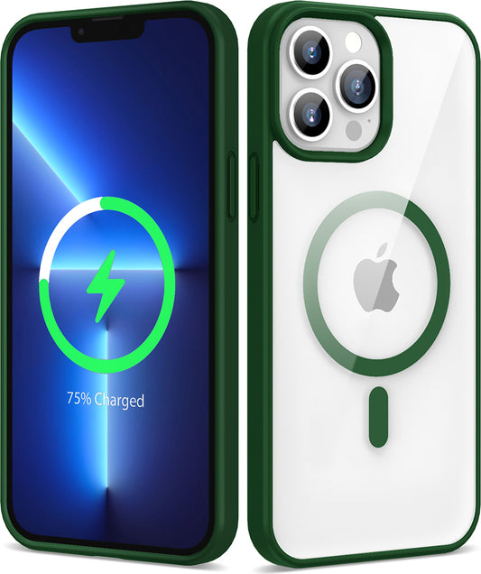 Apple iPhone 13 Pro Kılıf Magsafe Wireless Şarj Özellikli Silikon Mnc Ege Kapak-Koyu Yeşil