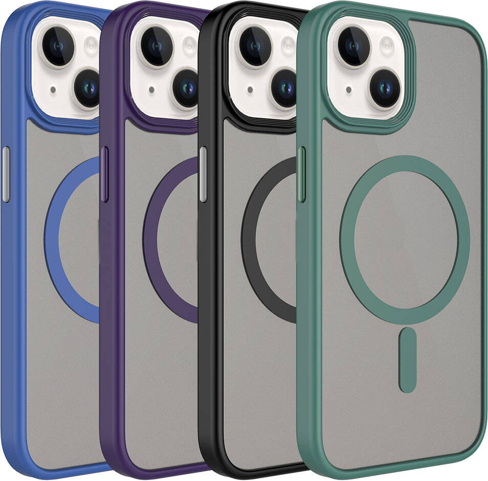 Apple iPhone 15 Plus Kılıf Mat Arka Yüzey Wireless Şarj Özellikli Mnc Flet Magsafe Kapak-Siyah