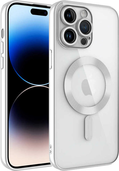 Apple iPhone 14 Pro Max Kılıf Kamera Korumalı Magsafe Wireless Şarj Özellikli Mnc Demre Kapak-Gümüş