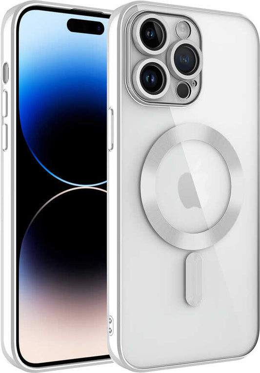 Apple iPhone 14 Pro Max Kılıf Kamera Korumalı Magsafe Wireless Şarj Özellikli Mnc Demre Kapak-Gümüş