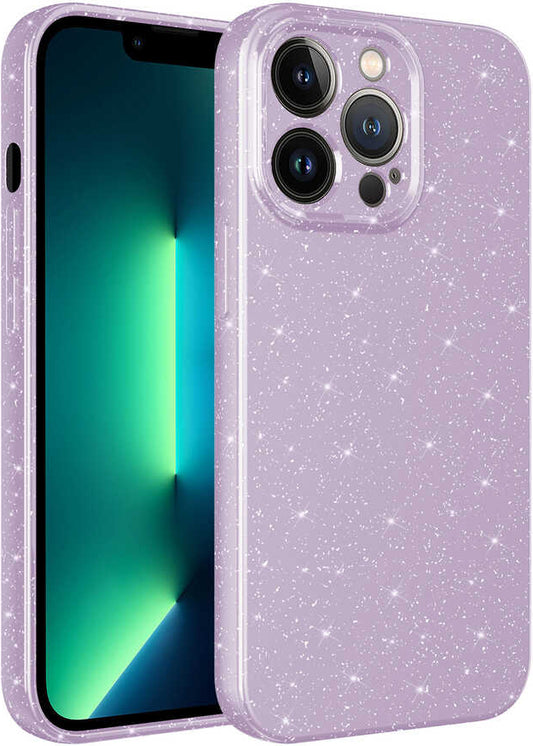 Apple iPhone 12 Pro Max Kılıf Kamera Korumalı Simli Lüks Mnc Koton Kapak-Lila