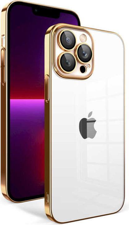 Apple iPhone 13 Pro Kılıf Kamera Korumalı Renkli Çerçeveli Mnc Garaj Kapak-Gold