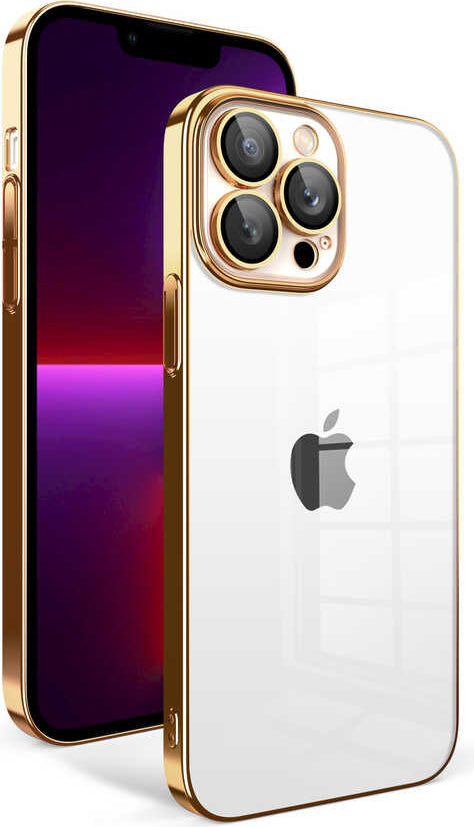 Apple iPhone 13 Pro Kılıf Kamera Korumalı Renkli Çerçeveli Mnc Garaj Kapak-Gold