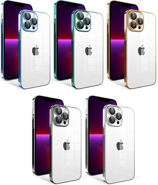 Apple iPhone 13 Pro Kılıf Kamera Korumalı Renkli Çerçeveli Mnc Garaj Kapak-Gold