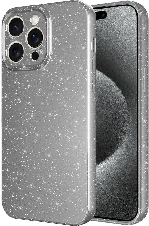 Apple iPhone 15 Pro Max Kılıf Kamera Korumalı Simli Lüks Mnc Koton Kapak-Gri