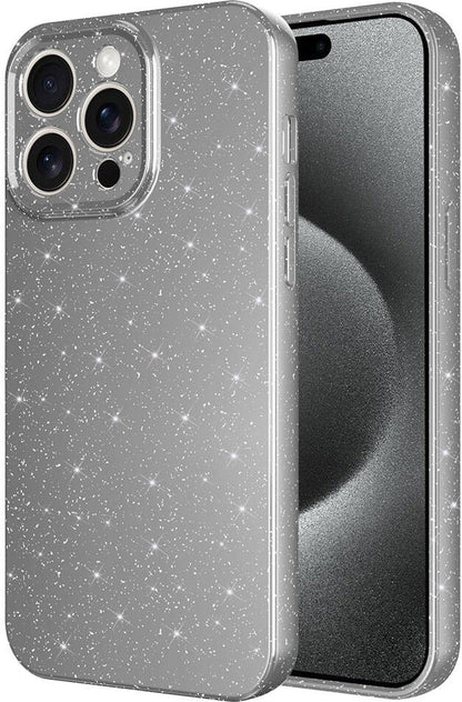 Apple iPhone 15 Pro Max Kılıf Kamera Korumalı Simli Lüks Mnc Koton Kapak-Gri
