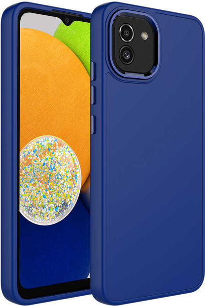 Galaxy A03 Kılıf Metal Çerçeve ve Buton Tasarımlı Silikon Mnc Luna Kapak-Lacivert