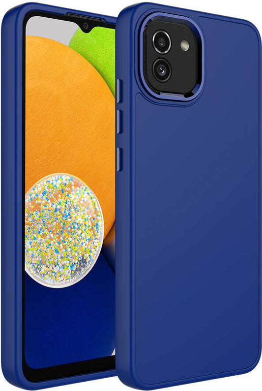 Galaxy A03 Kılıf Metal Çerçeve ve Buton Tasarımlı Silikon Mnc Luna Kapak-Lacivert