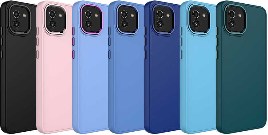 Galaxy A03 Kılıf Metal Çerçeve ve Buton Tasarımlı Silikon Mnc Luna Kapak-Lacivert