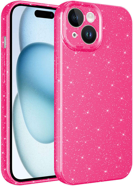 Apple iPhone 15 Kılıf Kamera Korumalı Simli Lüks Mnc Koton Kapak-Pembe Koyu