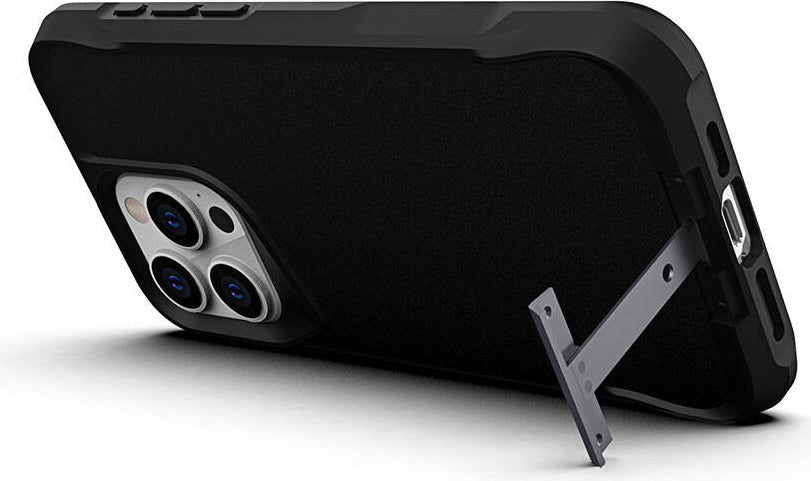 Apple iPhone 15 Pro Kılıf Mnc Airbag Kenarlı T-Max Mat Standlı Kapak-Siyah