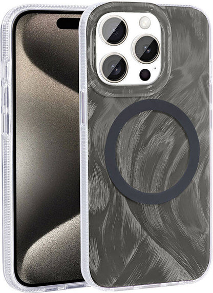 Apple iPhone 15 Pro Max Kılıf Magsafe Şarj Özellikli Fırça Boya Desenli Mnc Palet Kapak-Mor