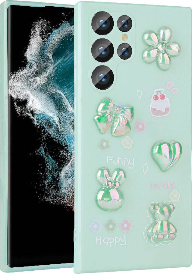 Galaxy S22 Ultra Kılıf Kabartma Figürlü Parlak Mnc Toys Silikon Kapak-Açık Yeşil