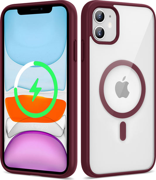 Apple iPhone 11 Kılıf Magsafe Wireless Şarj Özellikli Silikon Mnc Ege Kapak-Koyu Kırmızı