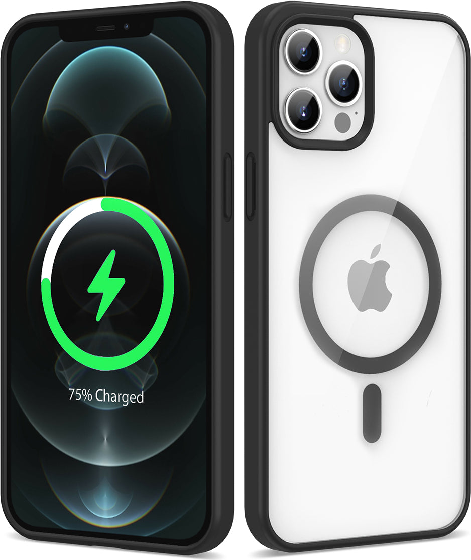Apple iPhone 12 Pro Max Kılıf Magsafe Wireless Şarj Özellikli Silikon Mnc Ege Kapak-Siyah