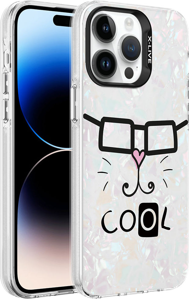 Apple iPhone 14 Pro Max Kılıf Mermer Desenli Mnc Marbello Kapak-Beyaz